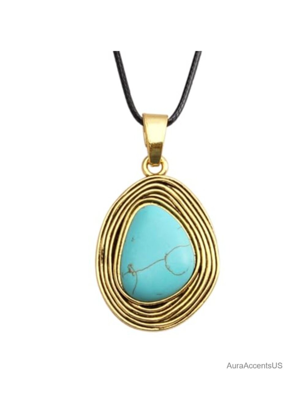 PU Leather Turquoise Teardrop Pendant Necklace Boho Statement
